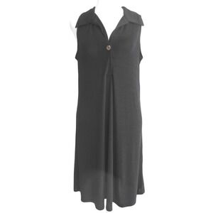 Resort Wear Dress Women's XL Black Sleeveless Polo Collar Knee Length